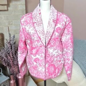 ANTHROPOLOGIE Conditions Apply Floral Quilted Jacket - Pink & White